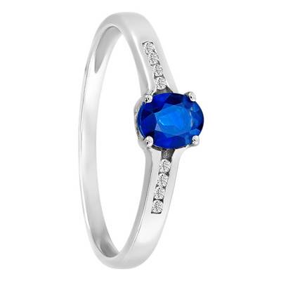 Aurora 750 White Gold Sapphire & Diamond Side-Stone Ring - Aurora