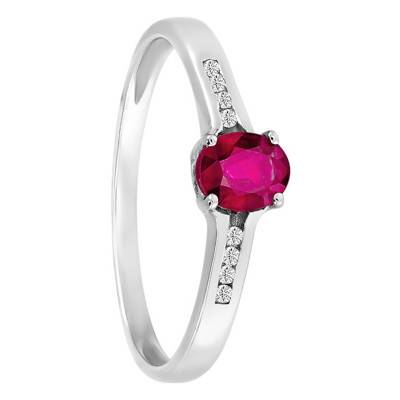 Bague, Or Blanc 750, Rubis, Diamants 0,06 ct - Aurora
