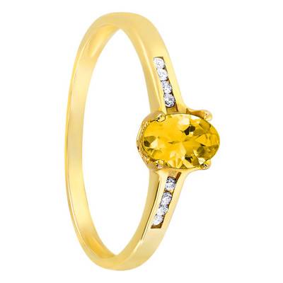 750 Yellow Gold Diamond and Citrine Solitaire Ring with Side Stones - Aurora
