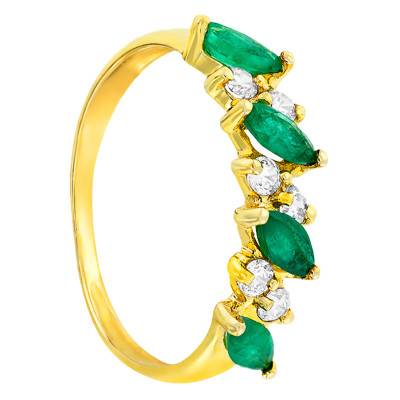 375/1000 Yellow Gold Engagement Ring with Emeralds & Cubic Zirconia - Aurora