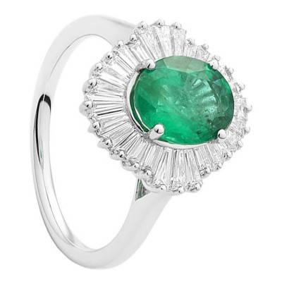 Bague Or Blanc 750, Emeraude 1,70 ct, Diamants 0,82 ct - Aurora