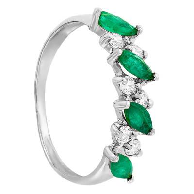 375/1000 White Gold Emerald Engagement Ring & Cubic Zirconia - Aurora