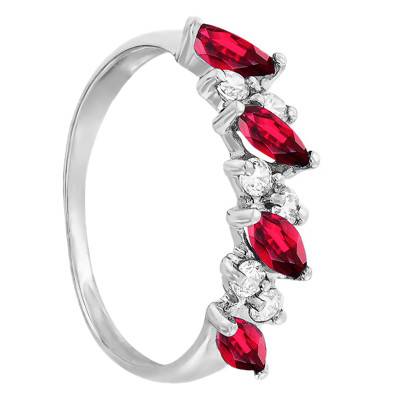 Alliance en Or Blanc 750 & Diamants 0,20 ct & Rubis 0,15 ct - Aurora