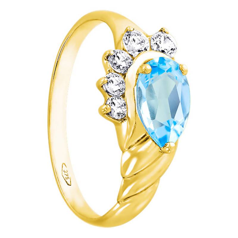 375/1000 Yellow Gold Pear Topaz & Zirconium Oxide Engagement Ring - Aurora