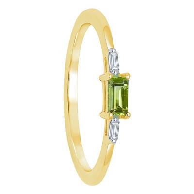 9K Yellow Gold Baguette-Cut Peridot & Diamond Accented Solitaire Ring - Aurora