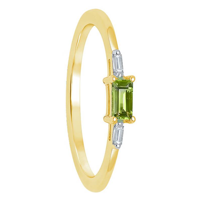 9K Yellow Gold Baguette-Cut Peridot & Diamond Accented Solitaire Ring - Aurora