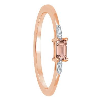 Baguette-Cut Morganite & Diamond Shouldered Solitaire Ring in 375 Rose Gold - Aurora