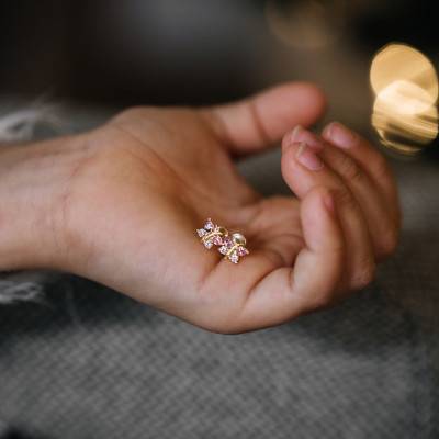 375/1000 Yellow Gold & Cubic Zirconia Butterfly Stud Earrings - Bambins