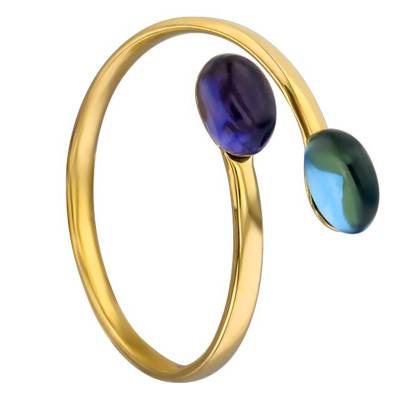 Bague Duo Or Jaune 750, Topaze et Améthyste - Aurora