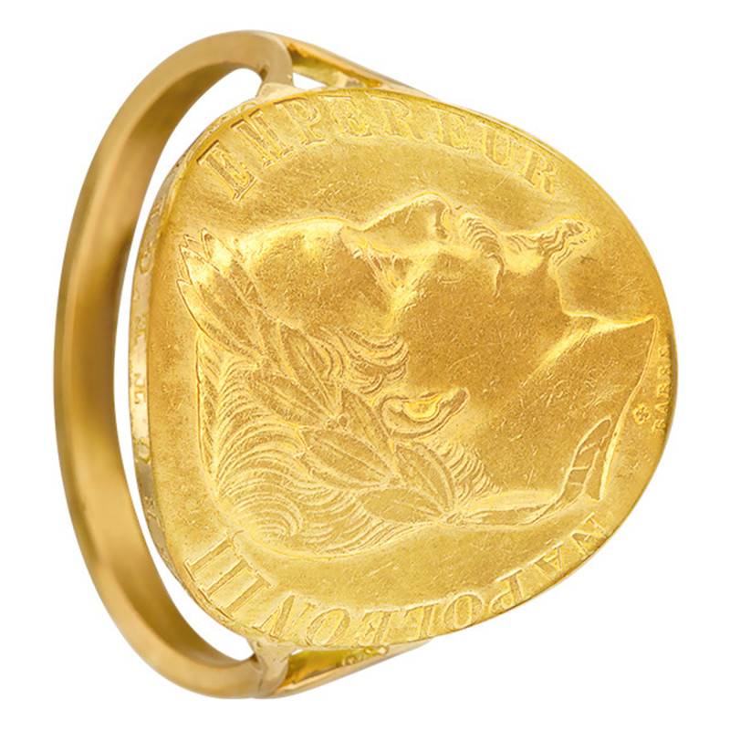 750/1000 18K Yellow Gold Napoléon III 10F Replica Coin Signet Ring - Imperium