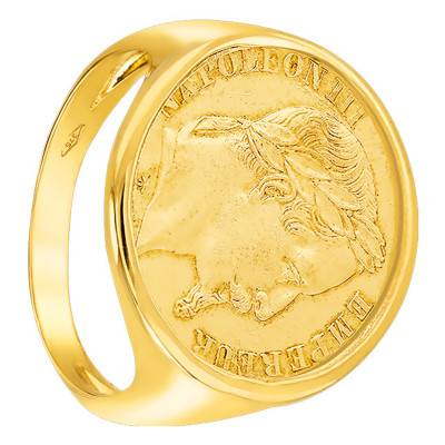 375/1000 Yellow Gold Napoléon III 10 Francs Replica Coin Signet Ring - Imperium