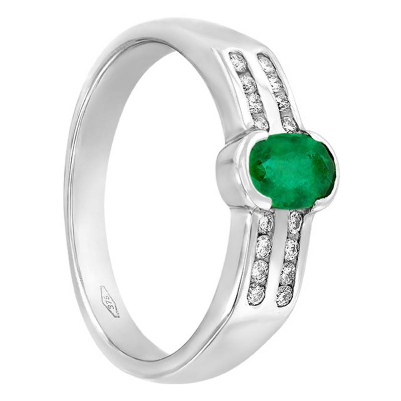 750/1000 White Gold Diamond 0.20 ct and Emerald 0.59 ct Solitaire Ring - Aurora