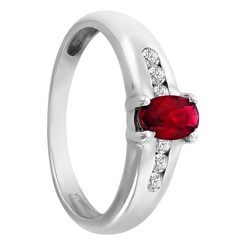 375/1000 White Gold & 0,17 ct Diamond Accompanied Ruby 0,59 ct Solitaire Ring - Aurora