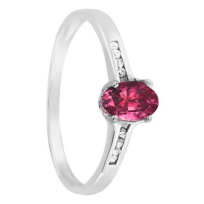 Bague, Or Blanc 375, Rhodolite & Diamants - Aurora