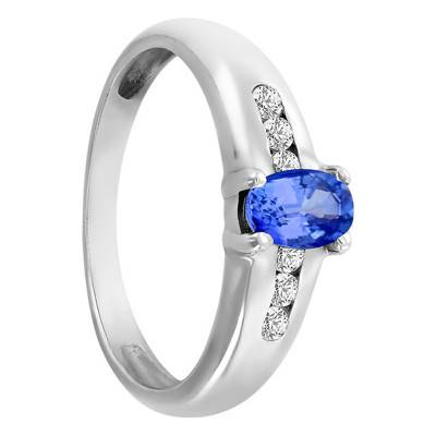 18K White Gold Diamond and Sapphire Solitaire Ring 0.17 ct Diamonds & 0.59 ct Sapphire - Aurora