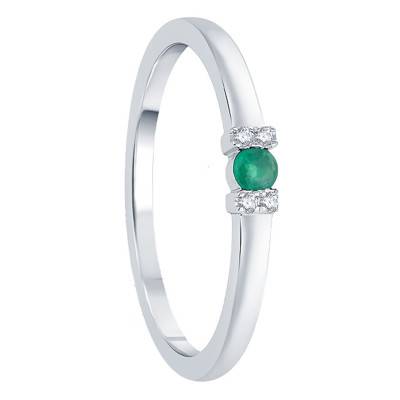 Bague Isia Or Blanc 375, Emeraude 0,10 ct, Diamants 0,02 ct - Aurora