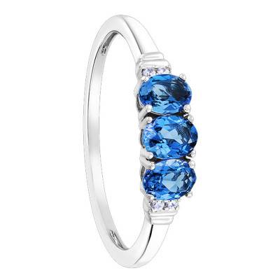 White Gold 375/1000 or 750/1000 Engagement Ring with 3 London Blue Topaz & Diamonds - Aurora