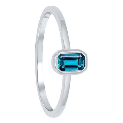 375/1000 White Gold Baguette-Cut London Blue Topaz Solitaire Ring - Aurora