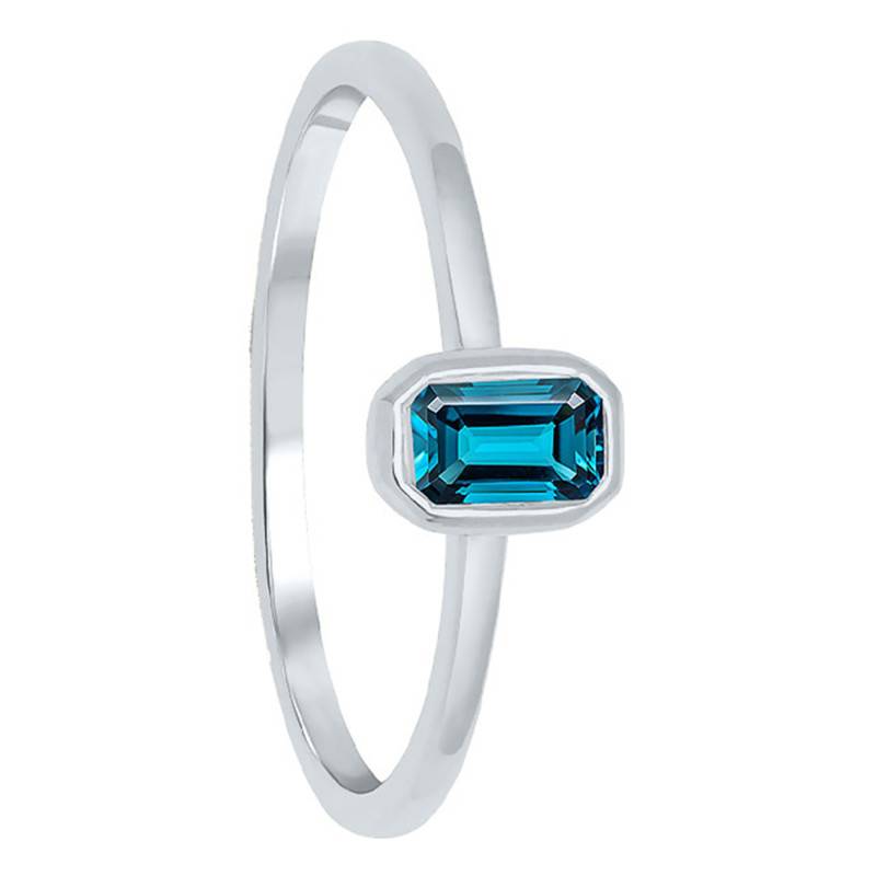 375/1000 White Gold Baguette-Cut London Blue Topaz Solitaire Ring - Aurora