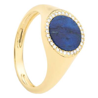 750/1000 Yellow Gold Oval Signet Ring with 0.10 ct Diamonds & 1.22 ct Lapis Lazuli - Aurora