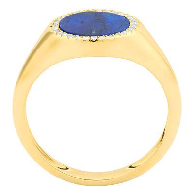 750/1000 Yellow Gold Oval Signet Ring with 0.10 ct Diamonds & 1.22 ct Lapis Lazuli - Aurora