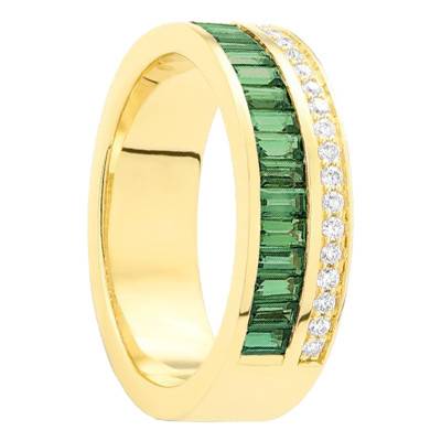 Bague Tsavorites Vertes 1 ct & Diamants 0,15 ct en Or Jaune 750 - Aurora