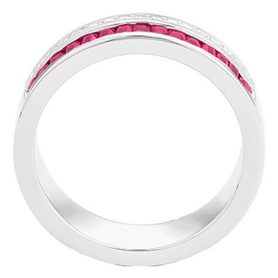 Bague Or Blanc 750, Rubis 1,10 ct, Diamants 0,15 ct - Aurora