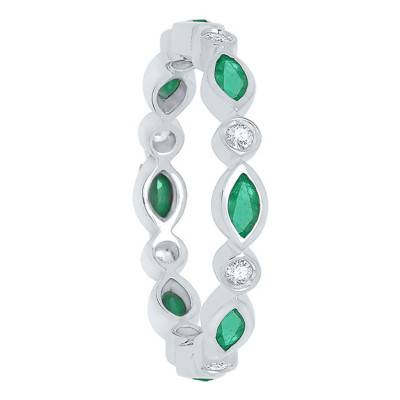 750/1000 White Gold Delia Ring with 0.16 ct Diamonds & 0.87 ct Emeralds - Aurora