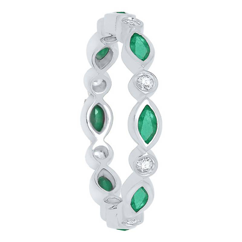 750/1000 White Gold Delia Ring with 0.16 ct Diamonds & 0.87 ct Emeralds - Aurora