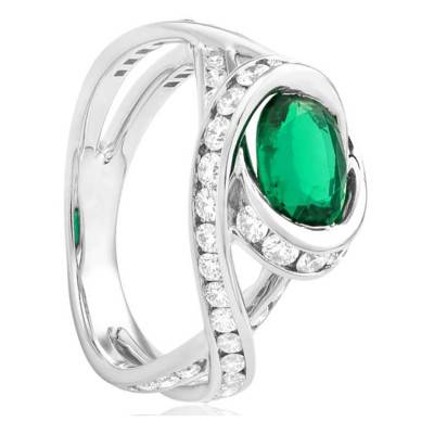 Bague Infini Or Blanc 750, Emeraude 1,31 ct, Diamants 1,08 ct - Aurora