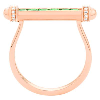 Bague Or Rose 750, Saphirs Verts 0,66 ct, Diamants 0,07 ct - Aurora