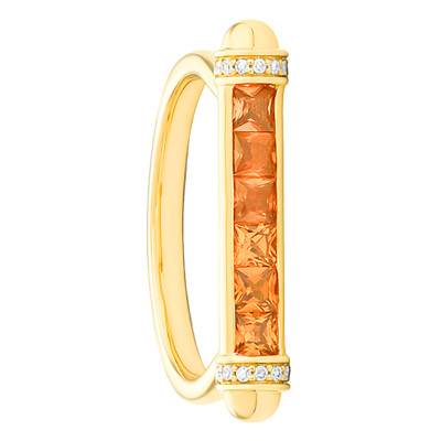 Bague Or Jaune 750, Saphirs Orange 0,66 ct, Diamants 0,07 ct - Aurora