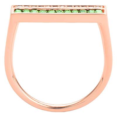 Bague Rectangulaire Or Rose 750, Saphirs Verts 0,80 ct, Diamants 0,10 ct - Aurora