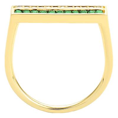 Bague Rectangulaire Tsavorites 0,75 ct & Diamants 0,10 ct en Or Jaune 750 - Aurora