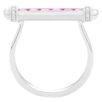 Bague Or Blanc 750, Saphirs Roses 0,66 ct, Diamants 0,07 ct - Aurora