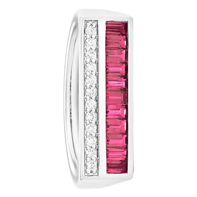 Bague Rectangulaire Or Blanc 750, Rubis 0,80 ct, Diamants 0,10 ct - Aurora