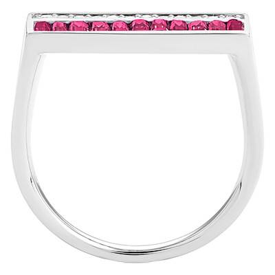 Bague Rectangulaire Or Blanc 750, Rubis 0,80 ct, Diamants 0,10 ct - Aurora