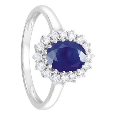 Bague Fleur Or Blanc 375, Saphir 1,20 ct, Diamants 0,24 ct - Aurora