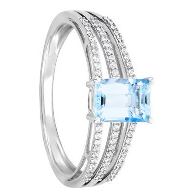 Bague Aigue Marine, Diamants & Or Blanc 375 - Aurora