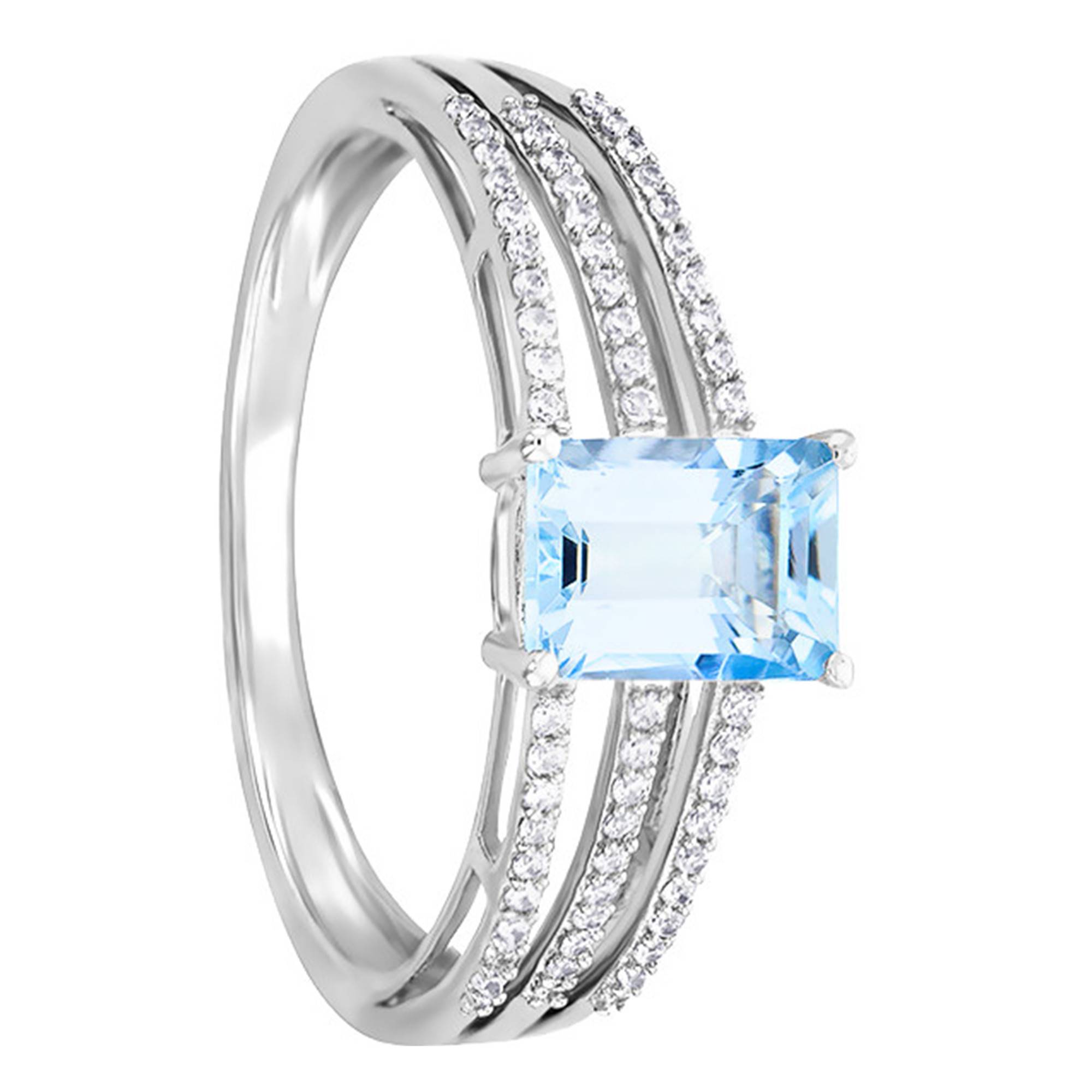 Bague Aigue Marine, Diamants Or Blanc 375 Aurora Ocarat