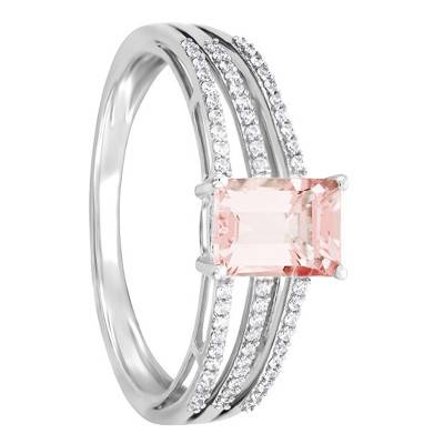 Bague Morganite, Diamants & Or Blanc 375 - Aurora