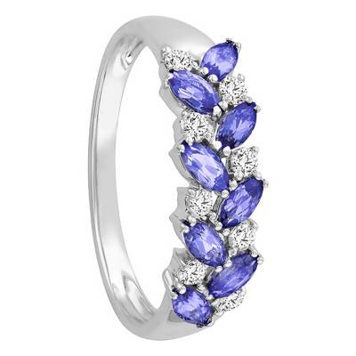 White Gold 750/1000 Engagement Ring with 14 Diamonds and 14 Tanzanites - Aurora