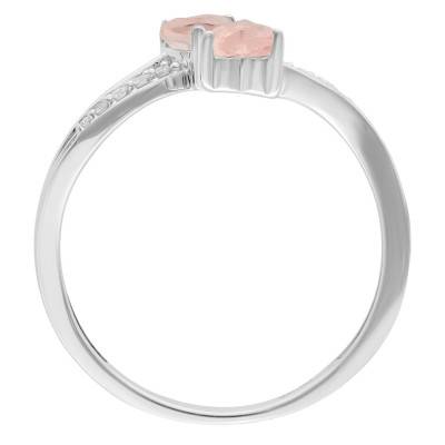 Bague Coeurs Double en Or Blanc 375, Quartz Rose & Diamants 0,05 ct - Aurora