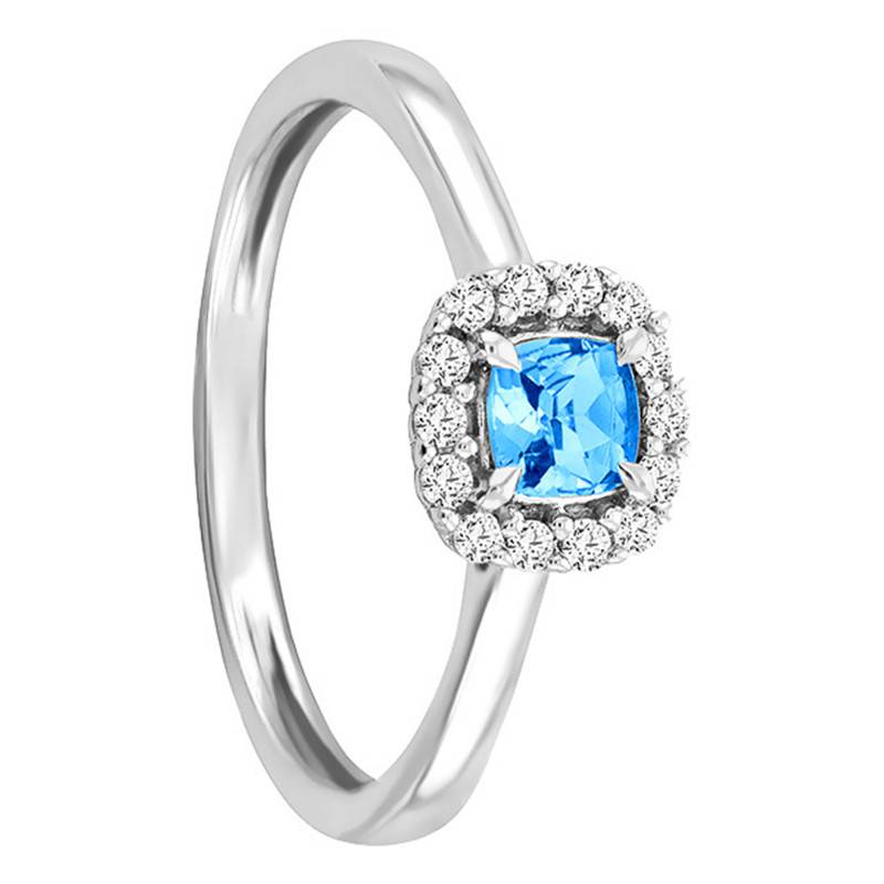 9K White Gold Blue Topaz and Diamond Halo Ring 375 - Aurora
