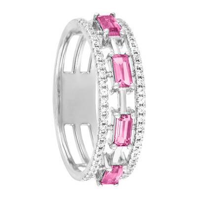 Bague Triple Anneaux Tourmaline, Diamants & Or Blanc 375 - Aurora