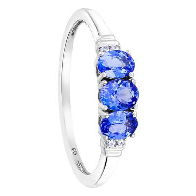 Bague Or blanc Tanzanites ovales & Diamants - Aurora