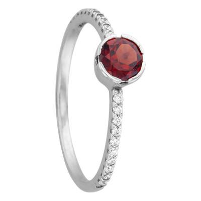Bague Rosa Grenat Or Blanc 9 Carats - Vandona