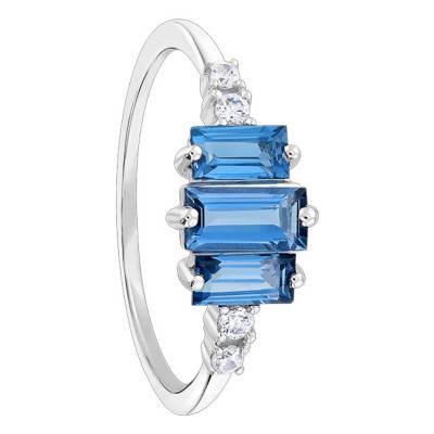 London Blue Baguette Topaz & Diamond Engagement Ring in 375 or 750 White Gold - Aurora