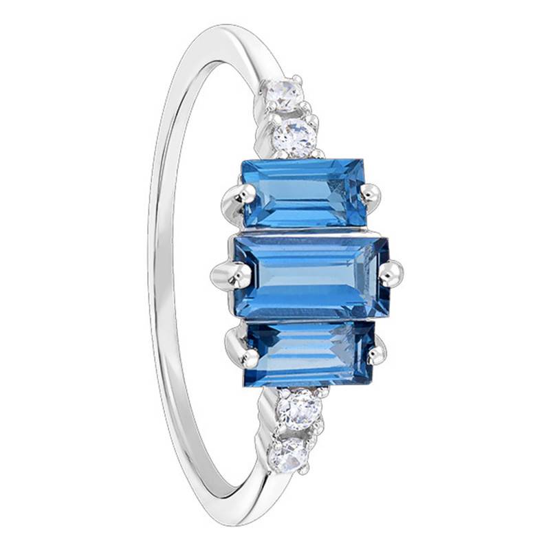 London Blue Baguette Topaz & Diamond Engagement Ring in 375 or 750 White Gold - Aurora