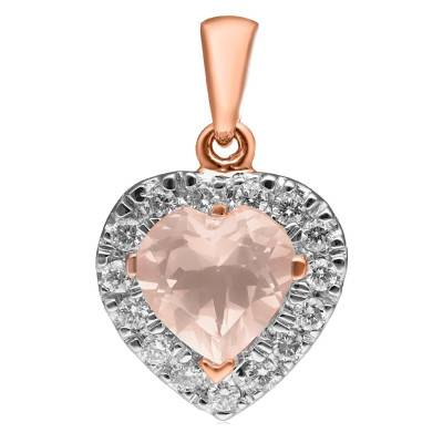 Pendentif Coeur Or Rose 375, Quartz Rose & Diamants 0,11 ct - Aurora